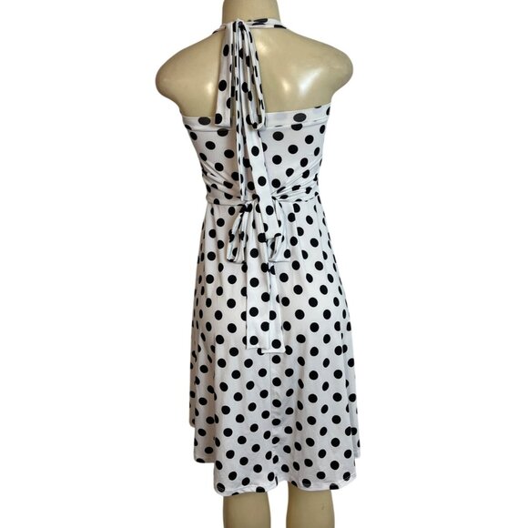 Demi Loon White & Black Polka Dot A Line Silhouette Halter Dress Sz S/M- NEW - Picture 3 of 5